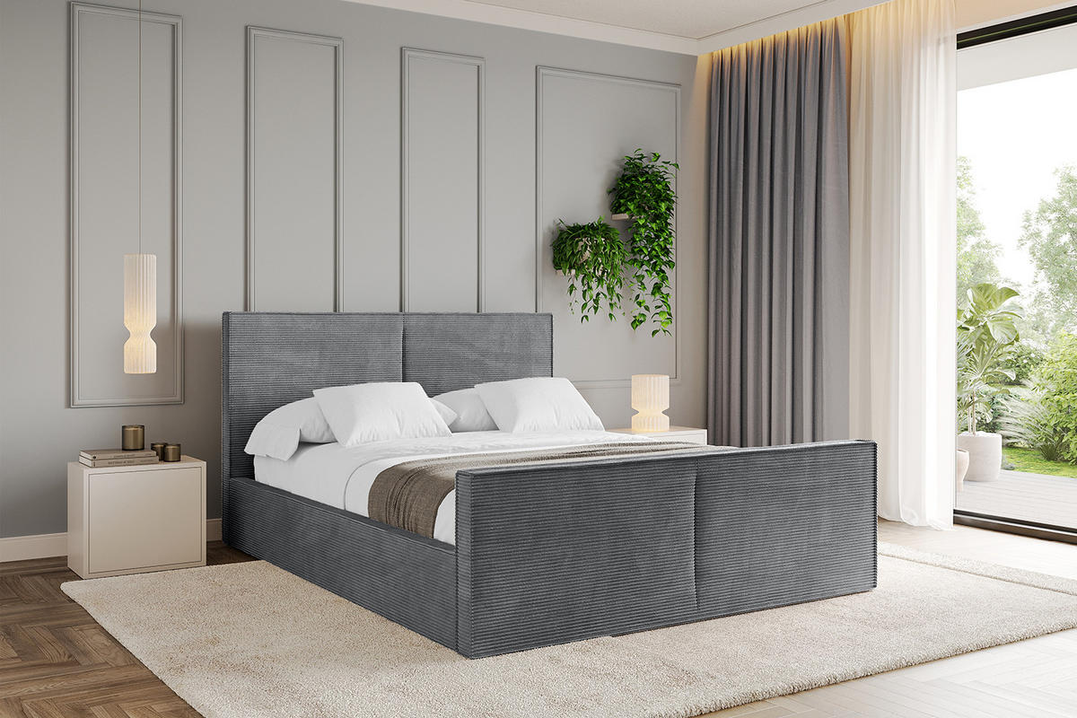 POLSTERBETT mit Bettkasten, Fußteil und Lattenrost, Boxbett ohne Matratze - EMMI-Z 180x200 Dunkelgrau - Anthrazit, Holzwerkstoff/Textil (180/200cm) - ALTDECOR