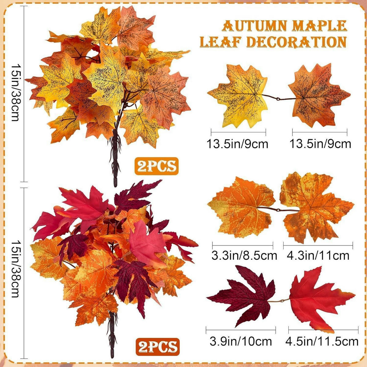 HERBSTSTRAUSS 4-teiliges Set Ahornblätter Orange 38 cm - Multicolor, Kunststoff (38cm)