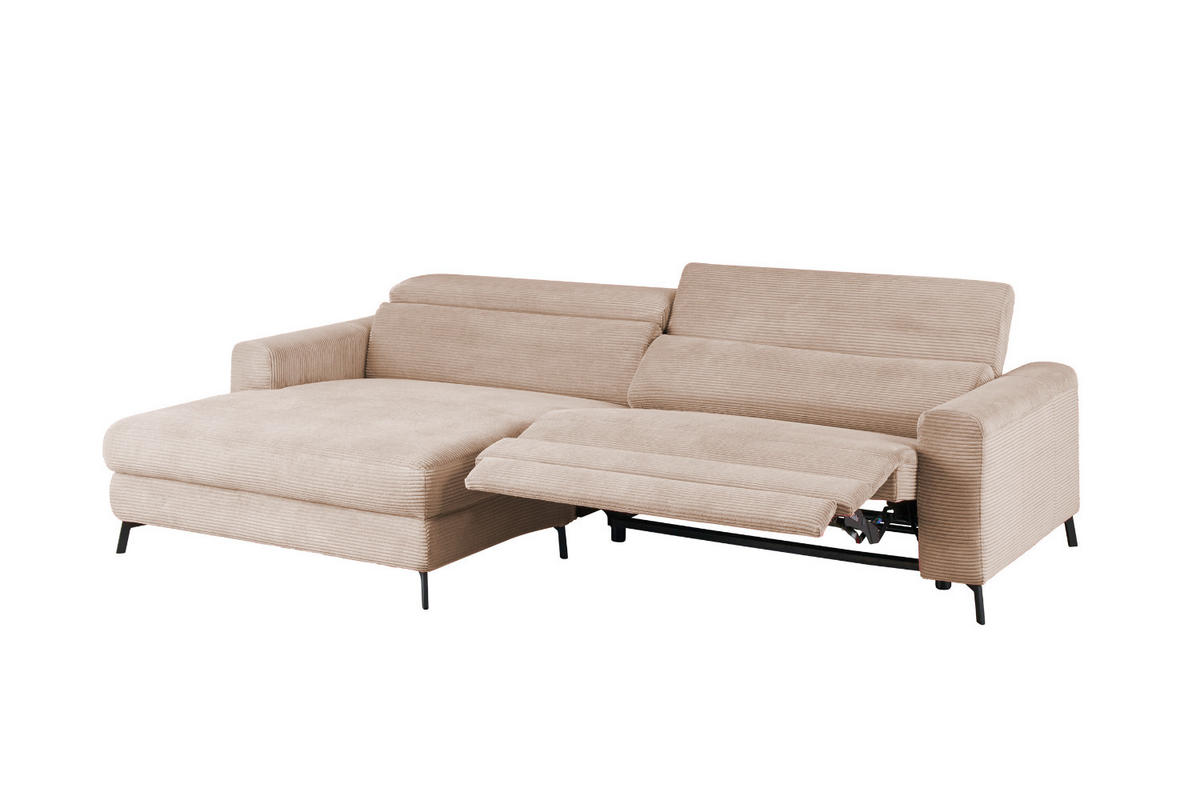 ECKSOFA LAISKA Taupe Cord Relaxfunktion - Taupe/Schwarz, Textil/Metall (282/177cm) - KAWOLA