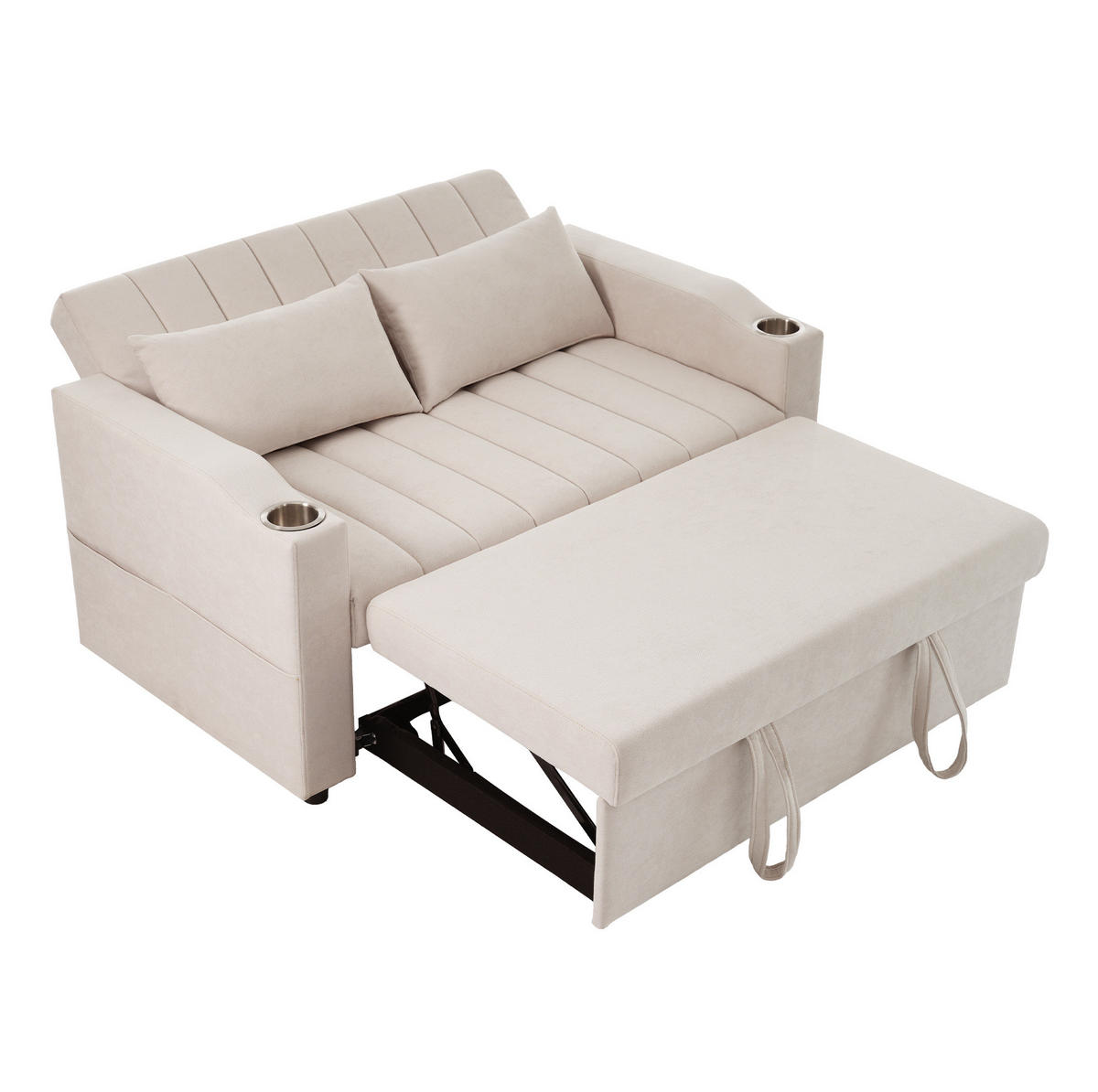 SCHLAFSOFA Multifunktional mit verstellbarer Rückenlehne Beige Baumwolle 136/162/84 cm - Beige, Textil (136/84/162cm) - OKWISH