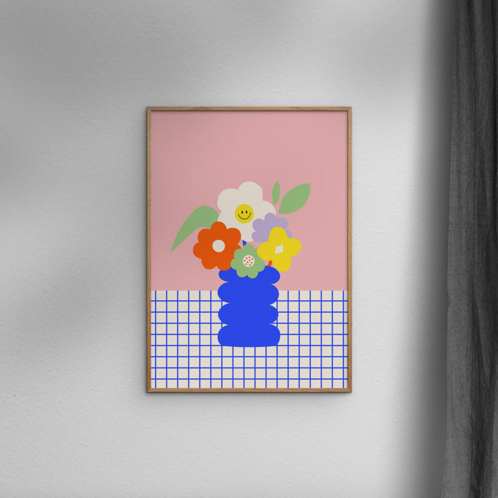 POSTER mit Rahmen Affordable Art Prints x Maren Gross - Happy Daisy - Eichefarben/Multicolor, Holz/Papier (50/70cm) - Poster&Frame