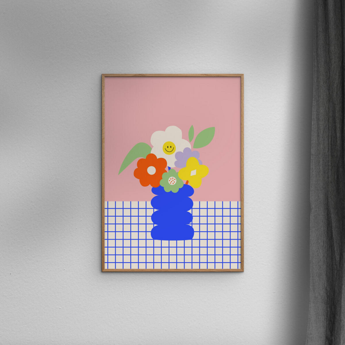 POSTER mit Rahmen Affordable Art Prints x Maren Gross - Happy Daisy - Eichefarben/Multicolor, Holz/Papier (50/70cm) - Poster&Frame