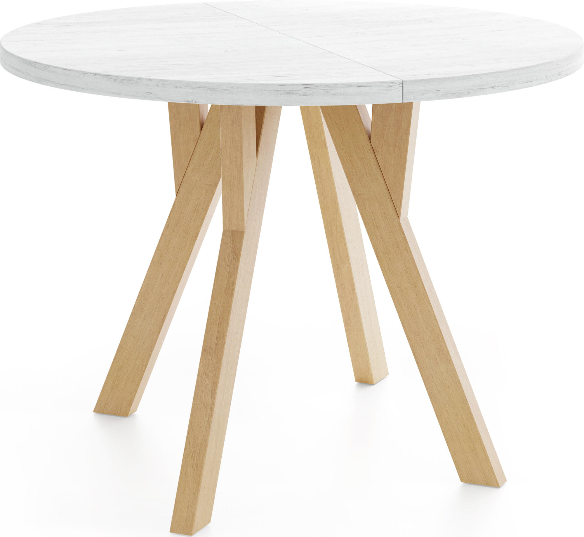 ESSTISCH Avero runder ausziehbarer, Kiefer weiß 90-190/90/77 cm - Hellbraun/Weiß, Holz/Holzwerkstoff (90/90/77cm) - WFL GROUP