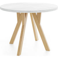 ESSTISCH Avero runder ausziehbarer, Kiefer weiß 90-190/90/77 cm - Hellbraun/Weiß, Holz/Holzwerkstoff (90/90/77cm) - WFL GROUP