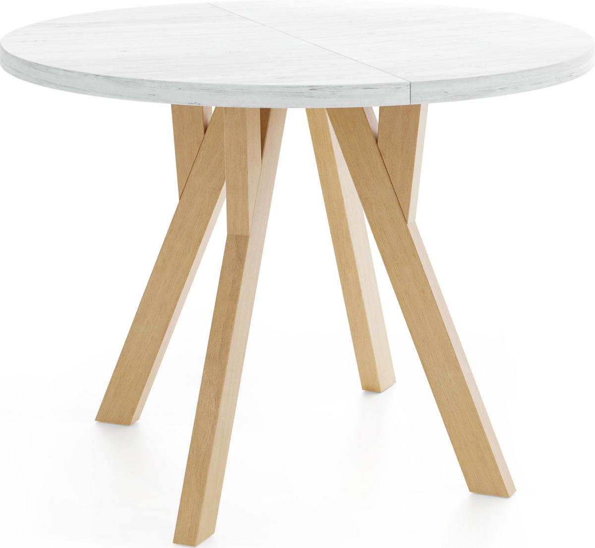 ESSTISCH Avero runder ausziehbarer, Kiefer weiß 90-190/90/77 cm - Hellbraun/Weiß, Holz/Holzwerkstoff (90/90/77cm) - WFL GROUP