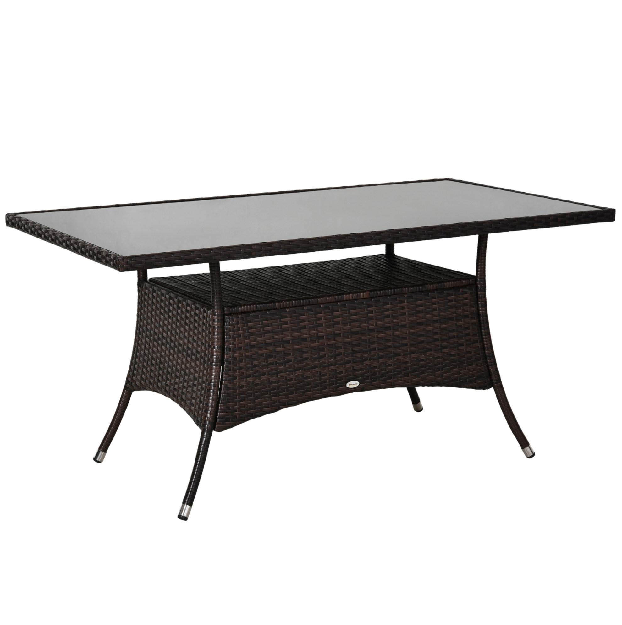 GARTENTISCH aus Polyrattan 150x85x74 cm Braun mit Sicherheitsglas - Braun, Metall (150/85/74cm) - Modfu
