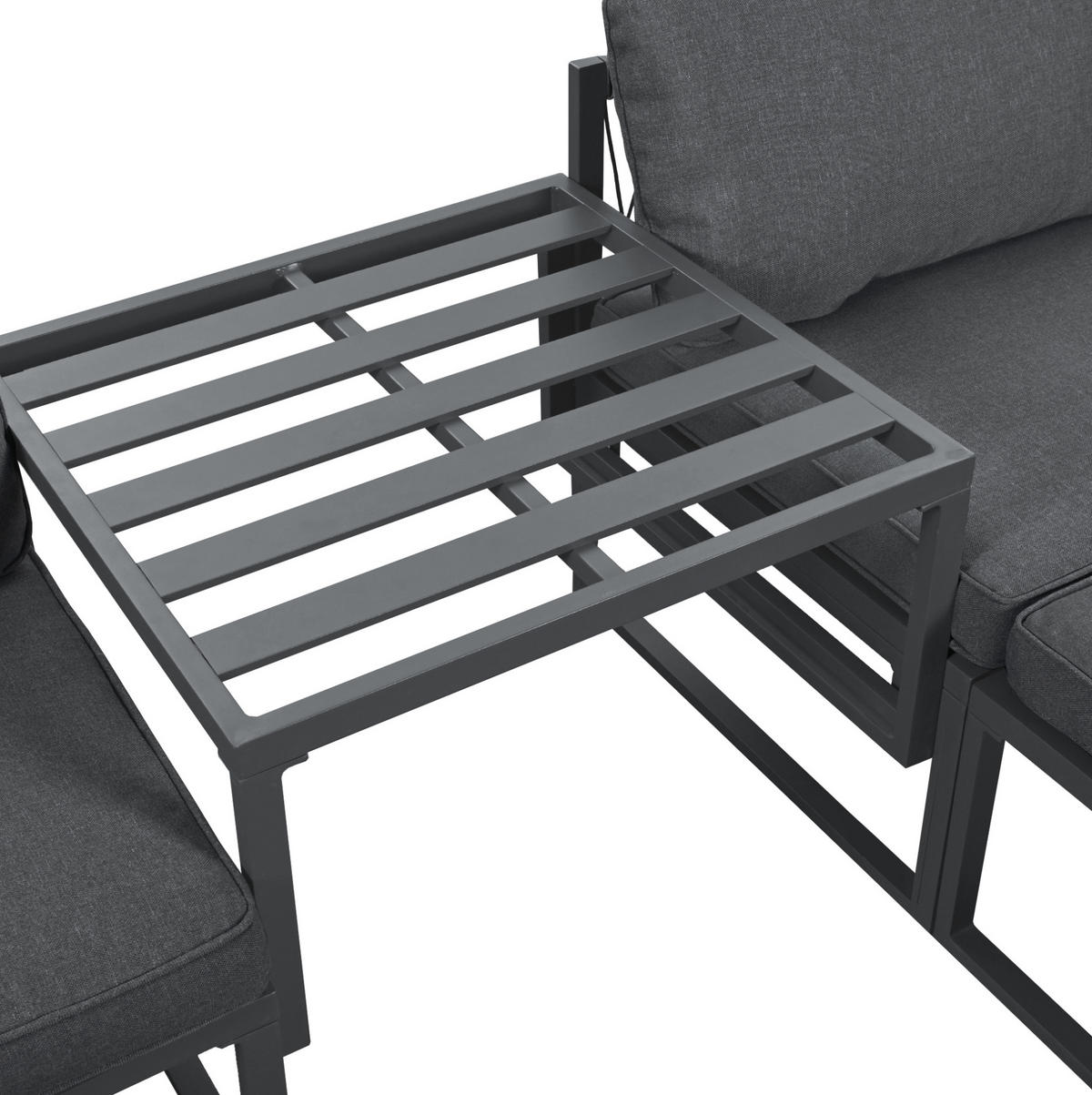 GARTENLOUNGE-SET 66/60/64 cm mit 2 Sesseln, 2 Hockern, höhenverstellbarem Tischhocker und flexiblen Kombinationen, Grau - Grau, Metall - Redom