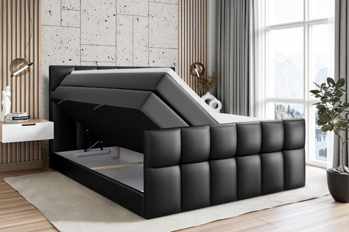 BOXSPRINGBETT RICAR-Z KING - 120 x 200 - H3/H4 - Schwarz Hochglanz - Schwarz Hochglanz, Holzwerkstoff (120/200cm) - ALTDECOR