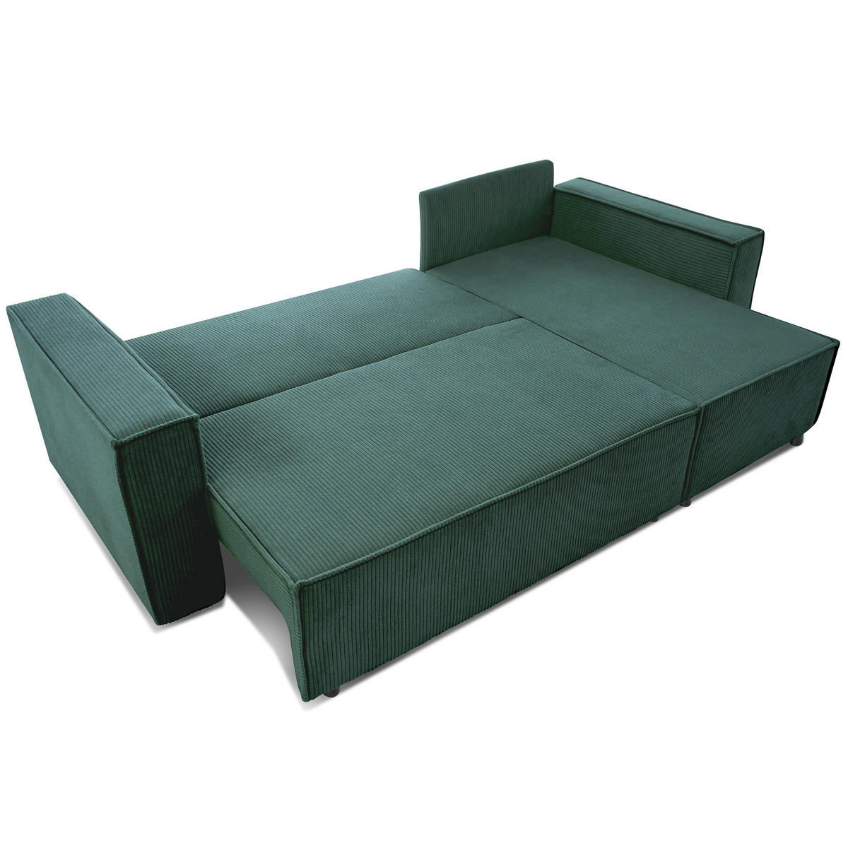 ECKSCHLAFSOFA Neapol mit Bettkasten, 255 cm, Cord-Stoff, Grün - Schwarz/Grün, Textil (256/148cm) - Beautysofa