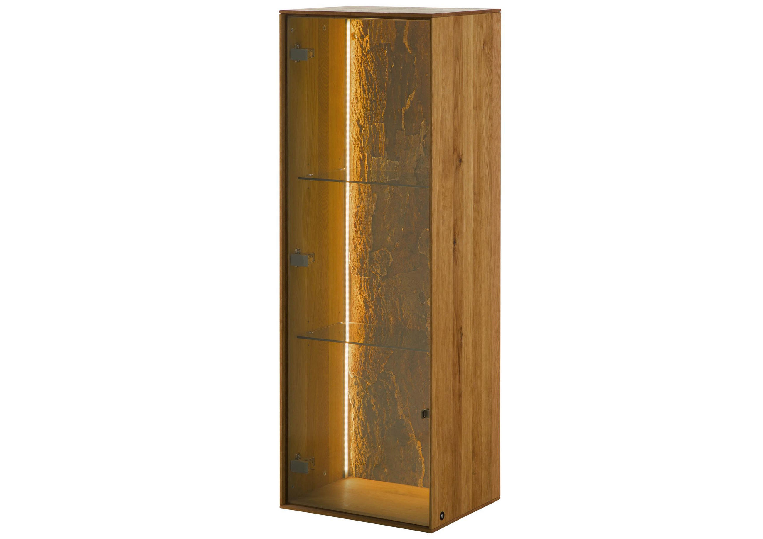 HÄNGEVITRINE Wildeiche 46x38x132 natur geölt LINDAU #13 - Braun, Holz (46/132/38cm) - Massivmoebel24