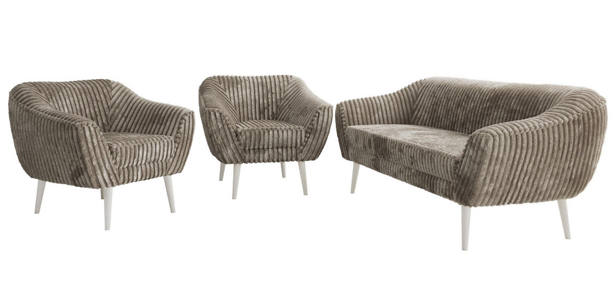 SEDACÍ SOUPRAVA 3+1+1 PIRS - Světle hnědá Manšestr - Bílé nohy - bílá/světle hnědá, kompozitní dřevo/textil (180/75/74cm) - MKS