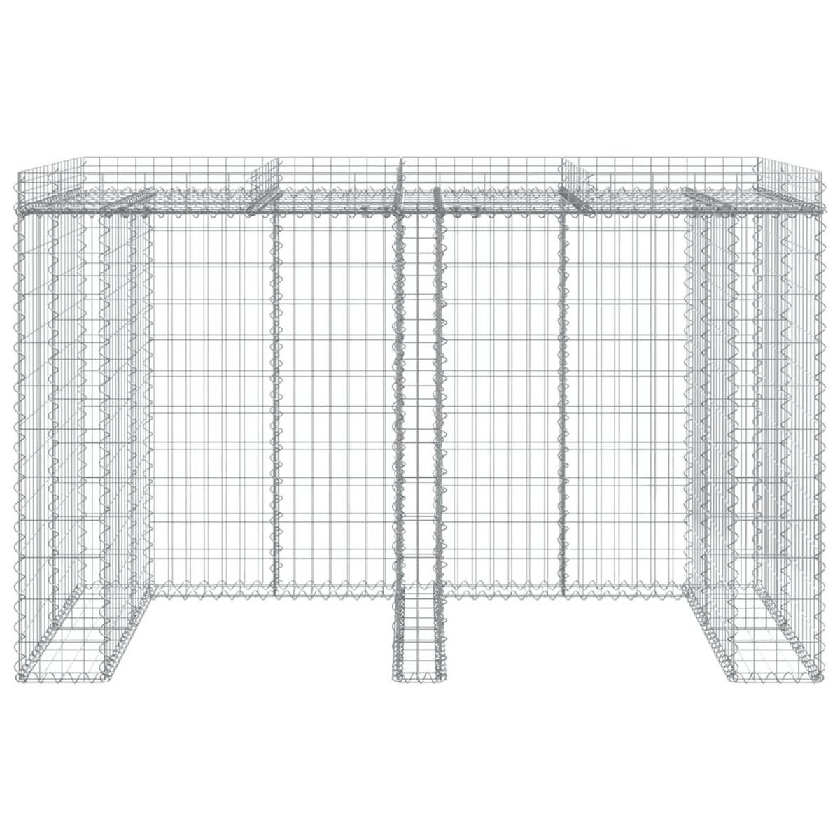 2ER Gabionen Mülltonnenbox ESOL mit Dach | 120x192x91cm | Für 2 Tonnen - Silberfarben, Metall (192/120/91cm) - DELUKE