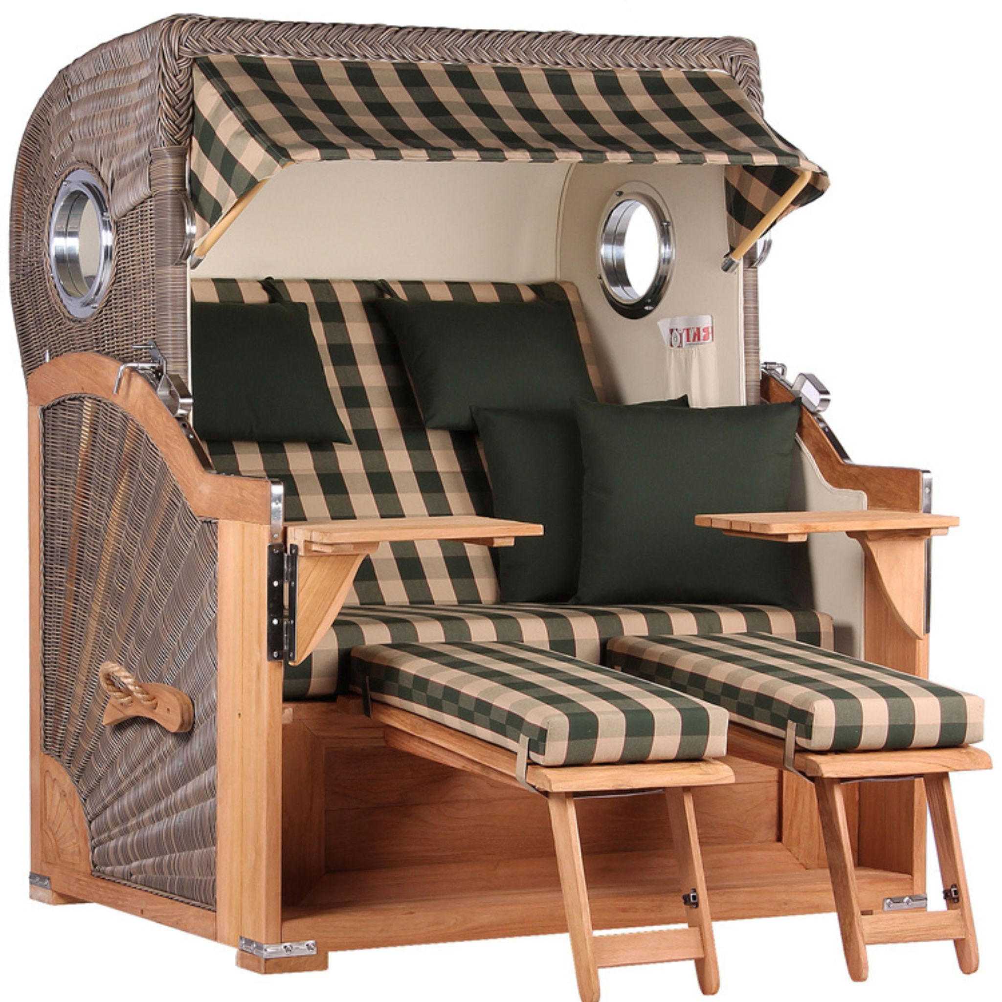 STRANDKORB Baltikum Teak 2,5 Sitzer - Braun/Grau, Holz/Metall (142/170/95cm) - Mr. Deko