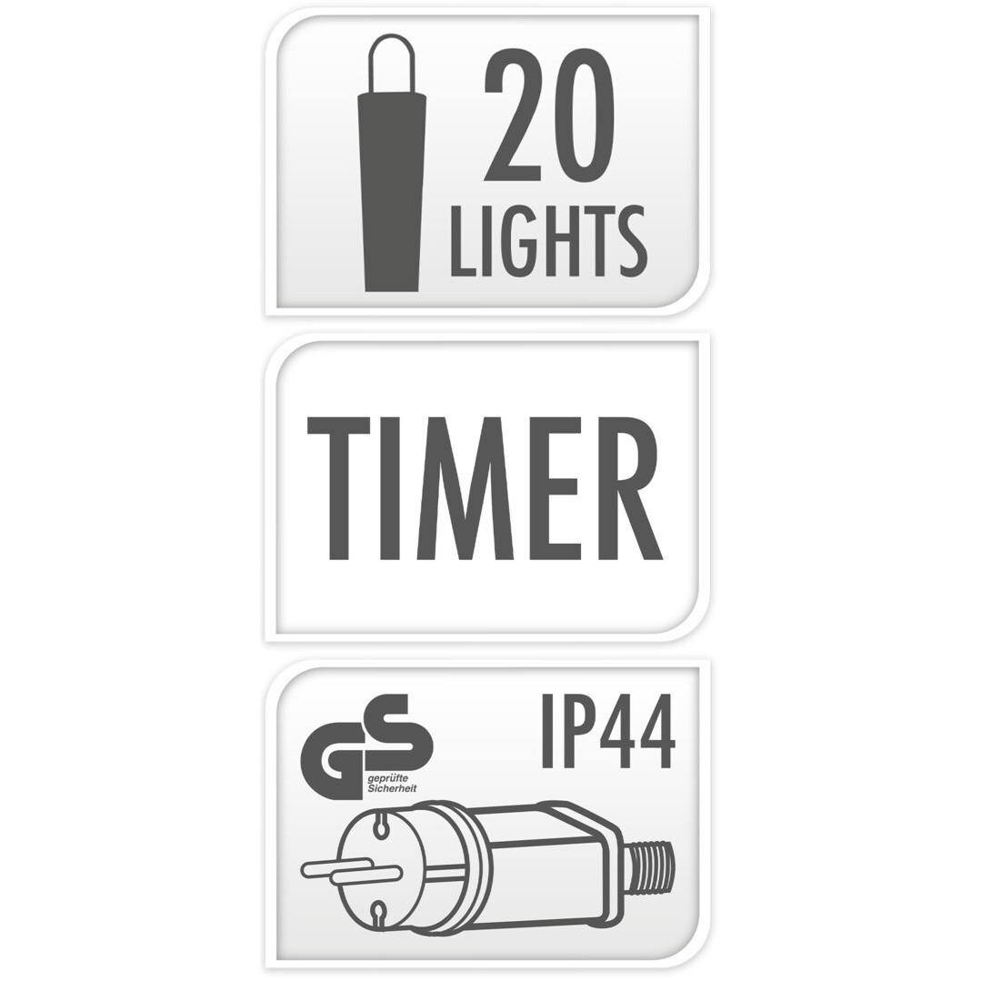 LED-LICHTERKETTE 20 Lichter - Schwarz, Kunststoff (1000cm)
