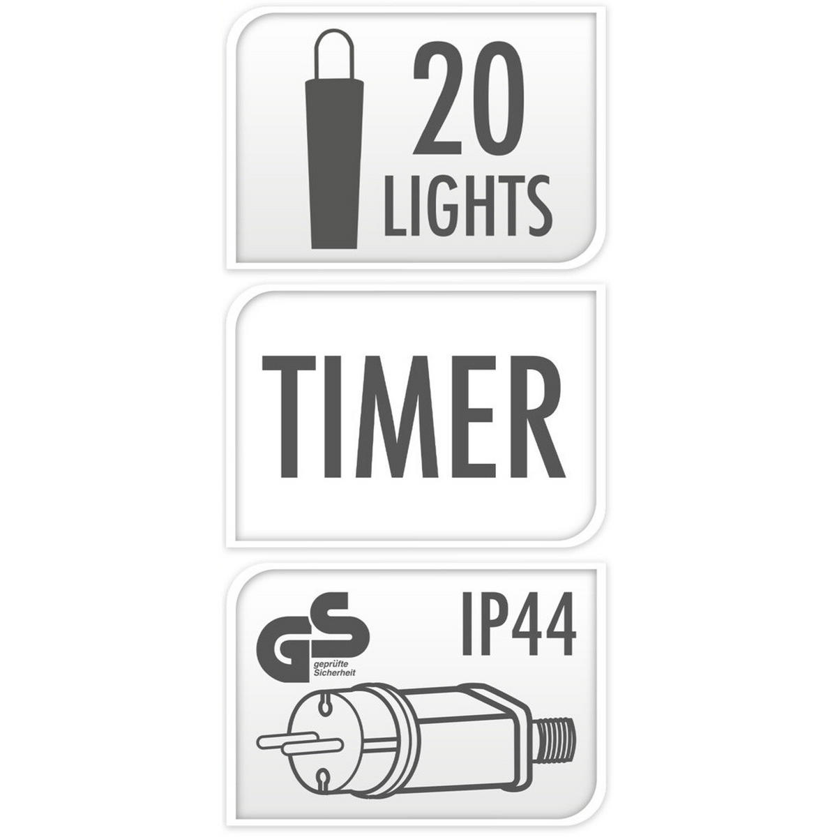 LED-LICHTERKETTE 20 Lichter - Schwarz, Kunststoff (1000cm)