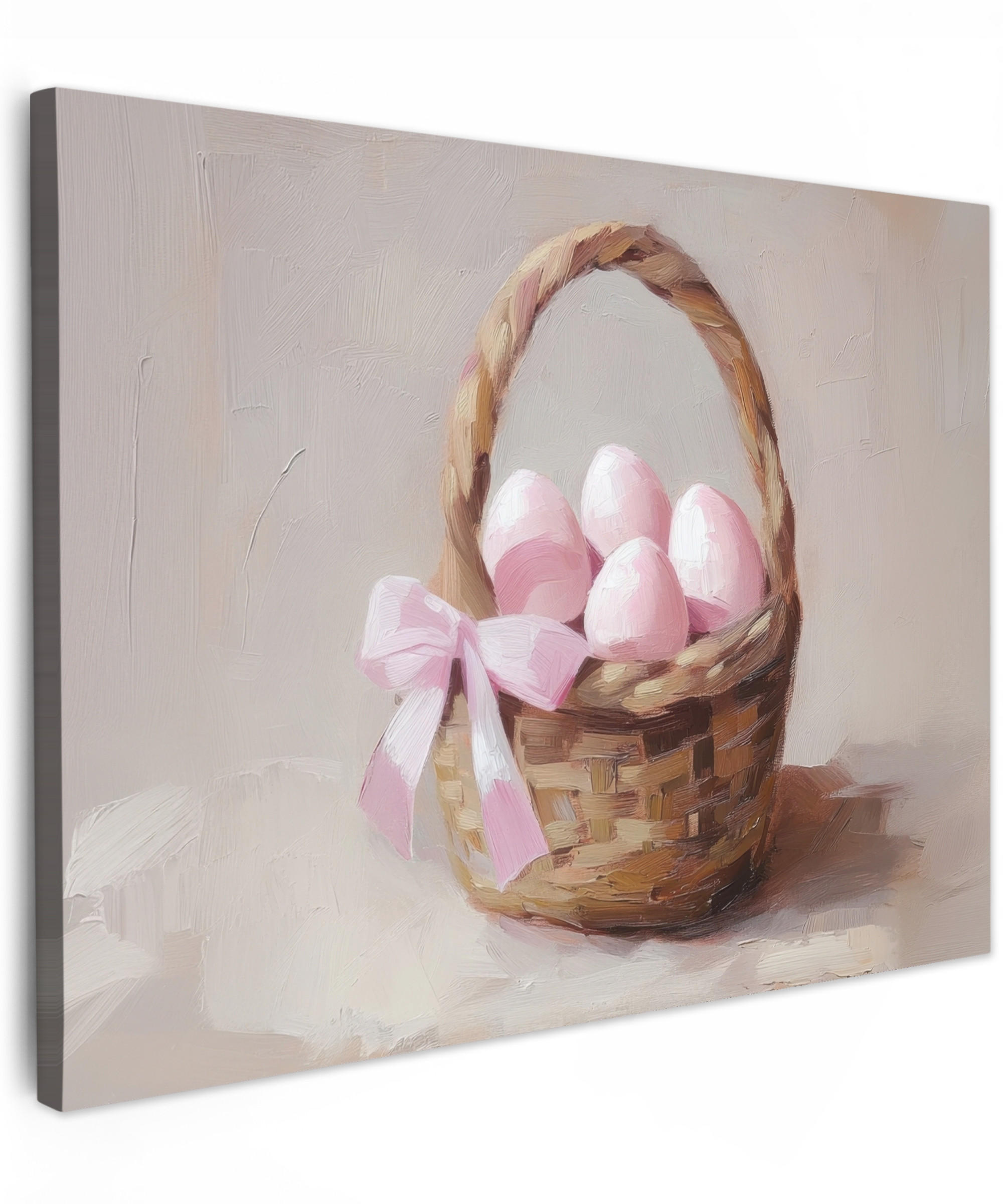 LEINWANDBILD Korb - Eier - Rosa Wandbilder 80x60 cm - Beige, Textil (80/60cm) - MuchoWow
