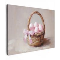 LEINWANDBILD Korb - Eier - Rosa Wandbilder 80x60 cm - Beige, Textil (80/60cm) - MuchoWow