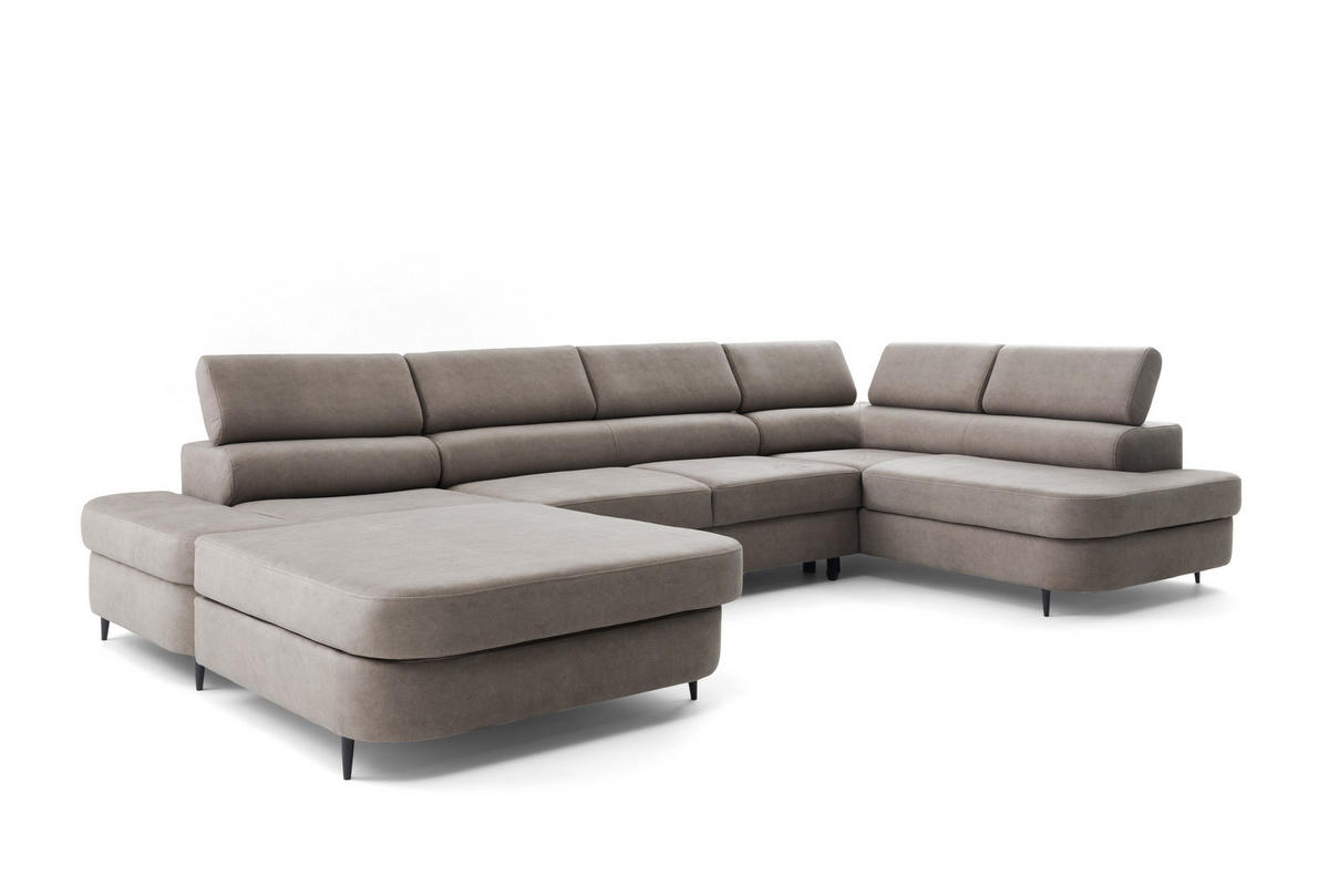 ECKSOFA U-Form PRIAM U Rechts mit Schlaffunktion 126x270 Velours Beige - Beige/Schwarz, Holz/Textil (203/91/350cm) - Muffo