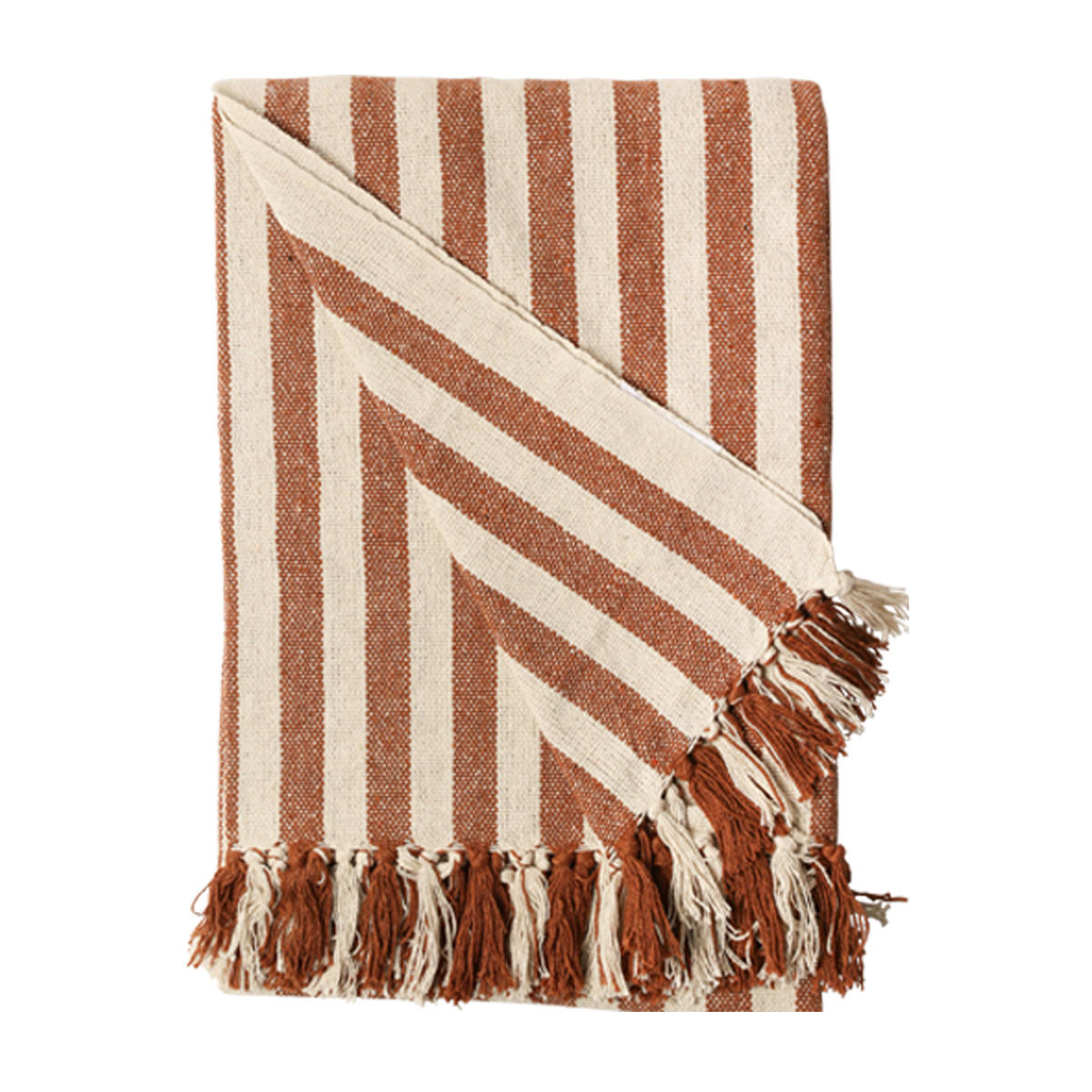 DECKE Gestreift 130x180 cm, 100% Baumwolle, Goldbraun/Natur - Braun, Textil (130/180cm) - Au Maison