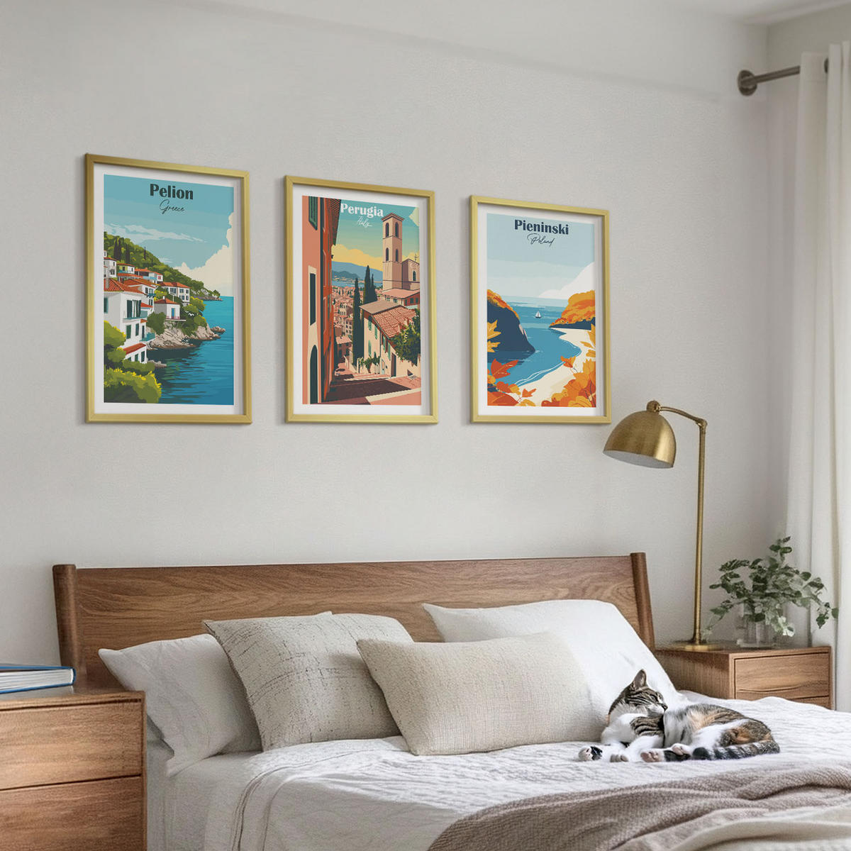 BILDER SET 3er Set - 40x60 cm Goldrahmen - Malerische Retro-Landschaften - Goldfarben, Kunststoff (40/60cm) - TULUP