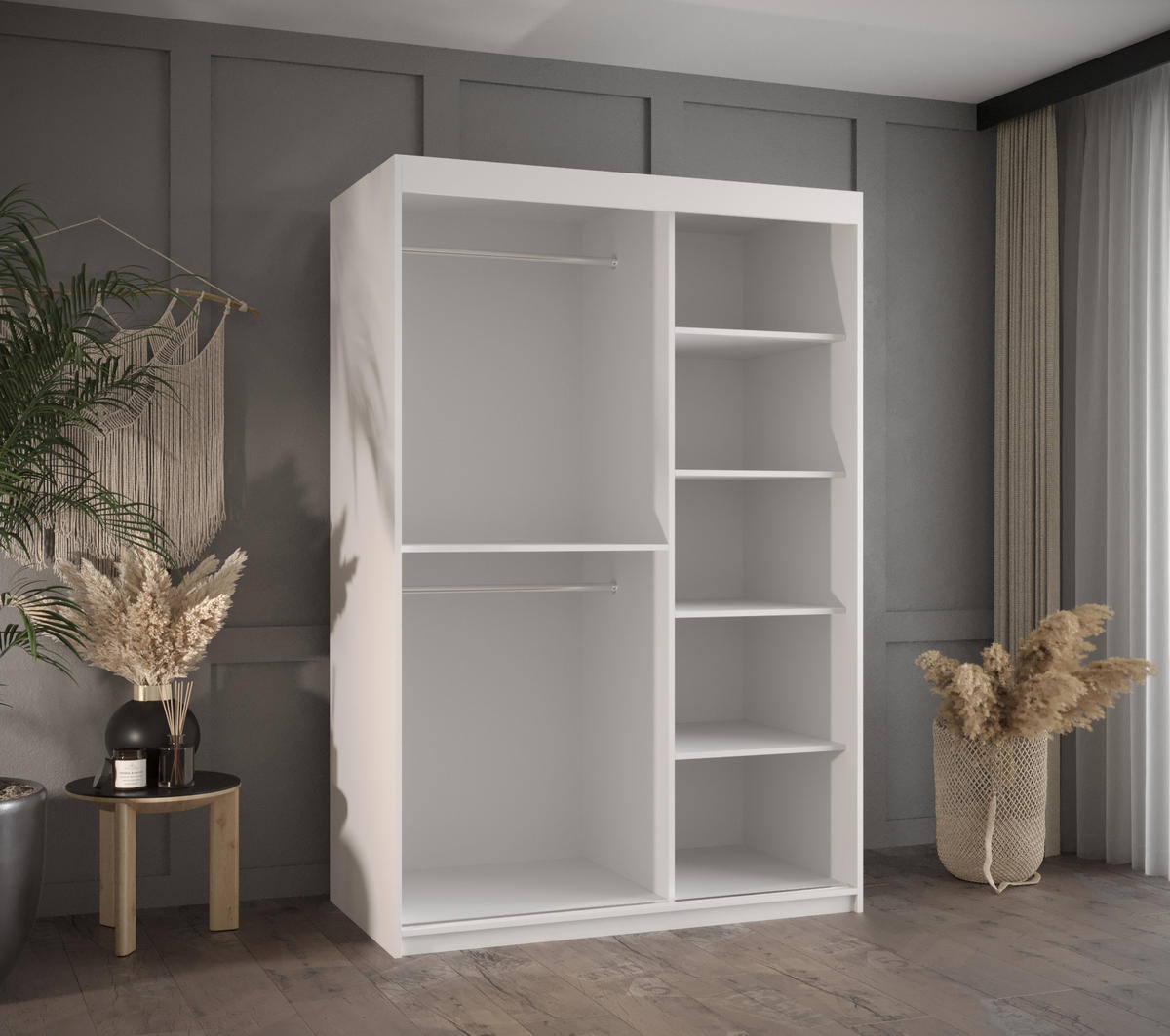 SCHWEBETÜRENSCHRANK 200/120/62 2-türig - Silberfarben/Weiß, Holz/Kunststoff (120/200/62cm) - MÖBEL KRYSPOL