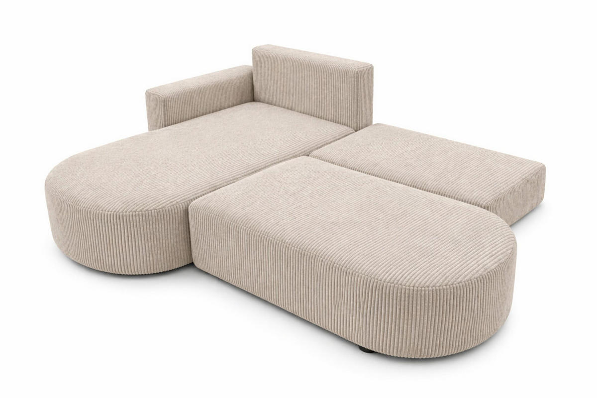 ECKSOFA Mit Schlaffunktion Und Bettkasten, Cordstoff Poso, Dunkelbeige, Links, ROUND ONE OPEN XL - Beige, Holz (262/175cm) - Kaiser Möbel