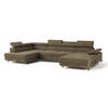 WOHNLANDSCHAFT RUBANO L-S Beige Velours-Stoff mit Schlaffunktion - Beige, Holz (339/89/190cm) - MASSENO