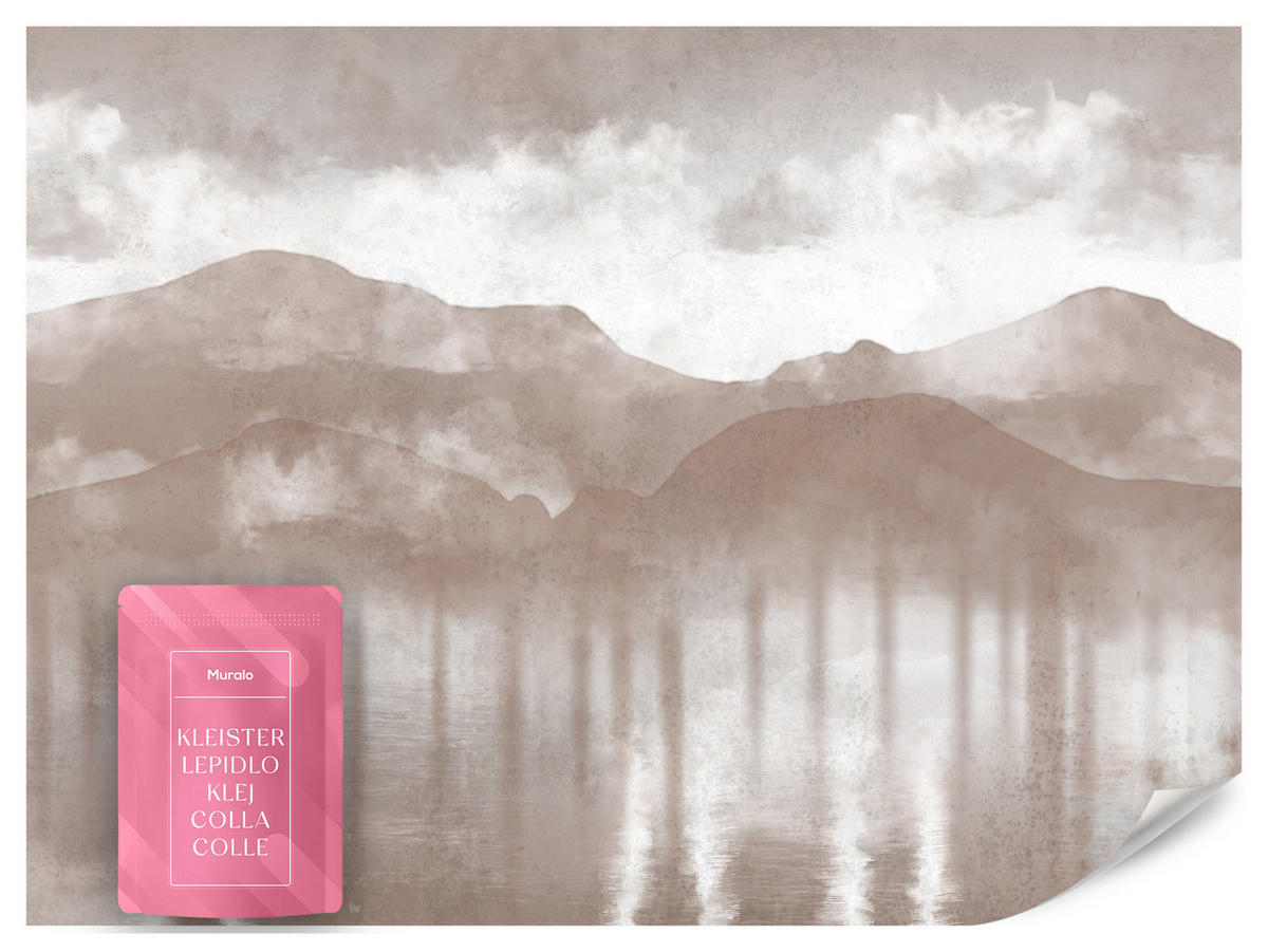 FOTOTAPETE Neblige beige Landschaft Berge 200x140 - Beige/Braun, Papier (200/140cm) - Muralo