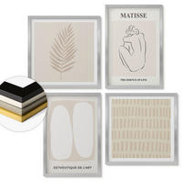 WANDBILDER 4er Set - 50x50 cm & 40x60 cm Silberner Rahmen - Linien, Formen, Beige, Weiß - Silberfarben, Kunststoff (50/50cm) - ArtPrintCave