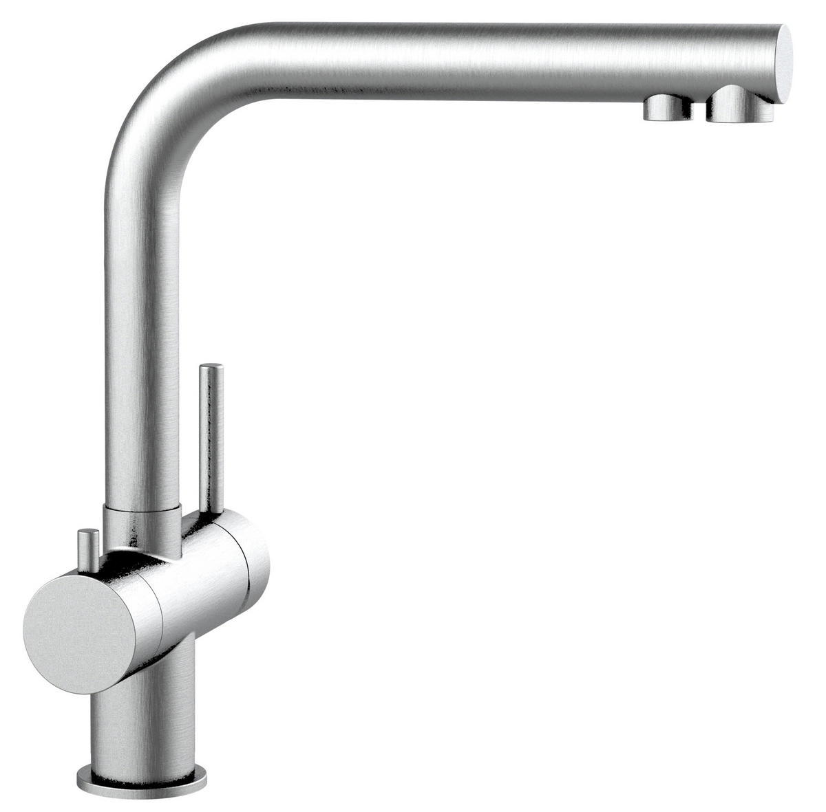 NIEDERDRUCK-3-WEGE-KÜCHENARMATUR, Edelstahl Massiv aus Chirurgenstahl, Gebürstet, 560° schwenkbar / Kurze Variante - Edelstahlfarben, Metall (22.5/28/22.5cm) - VIZIO