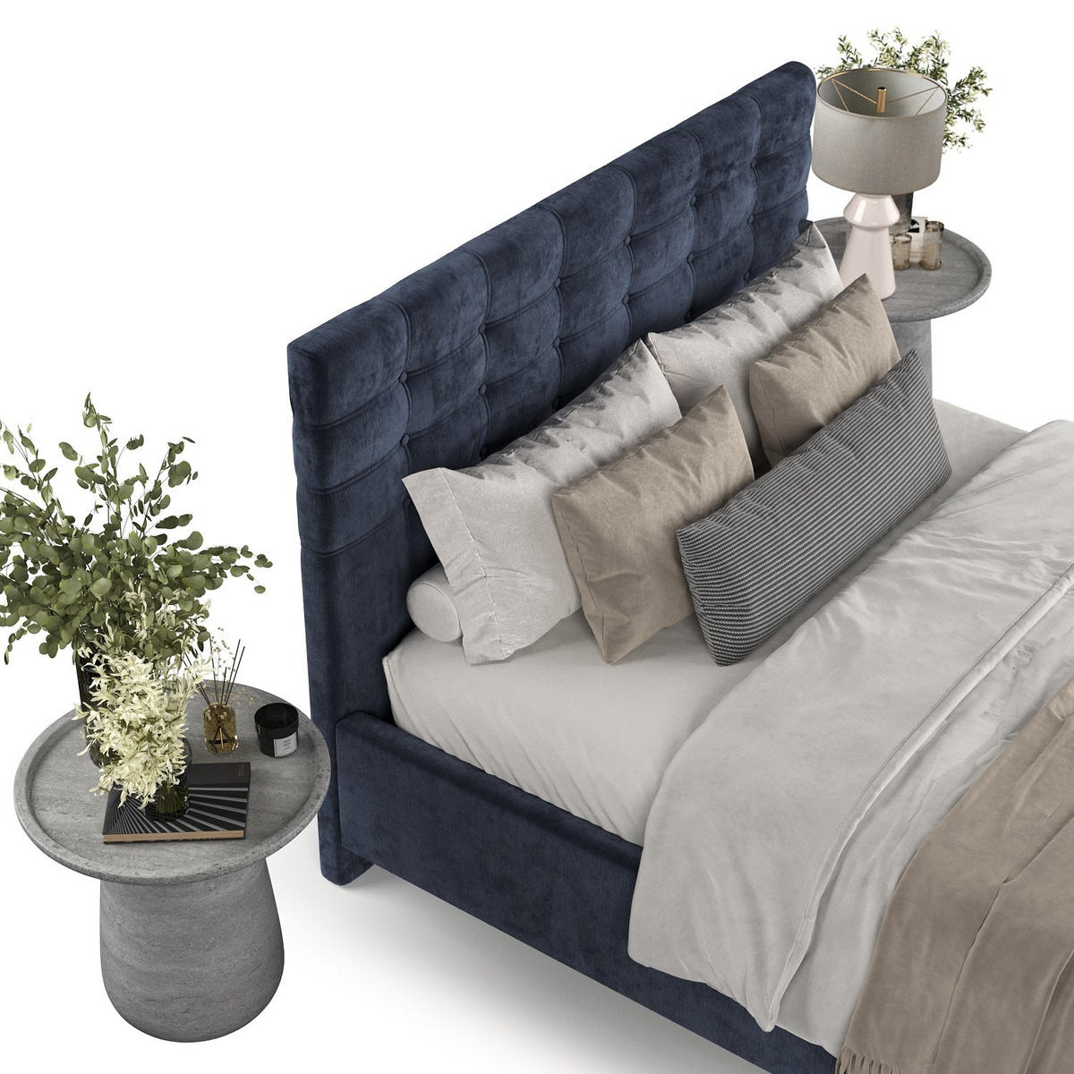 POLSTERBETT Soma 140/200 cm Marineblau im Lotta Stoff - Naturfarben/Dunkelblau, Holz/Holzwerkstoff (140/200cm) - AltaBeds