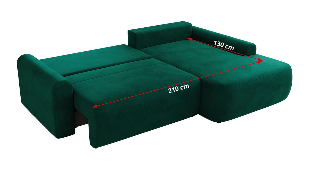 ECKSCHLAFSOFA CUBO L Dunkelgrün Velvet - rechts - Dunkelgrün/Schwarz, Kunststoff/Textil (187/273cm) - MKS