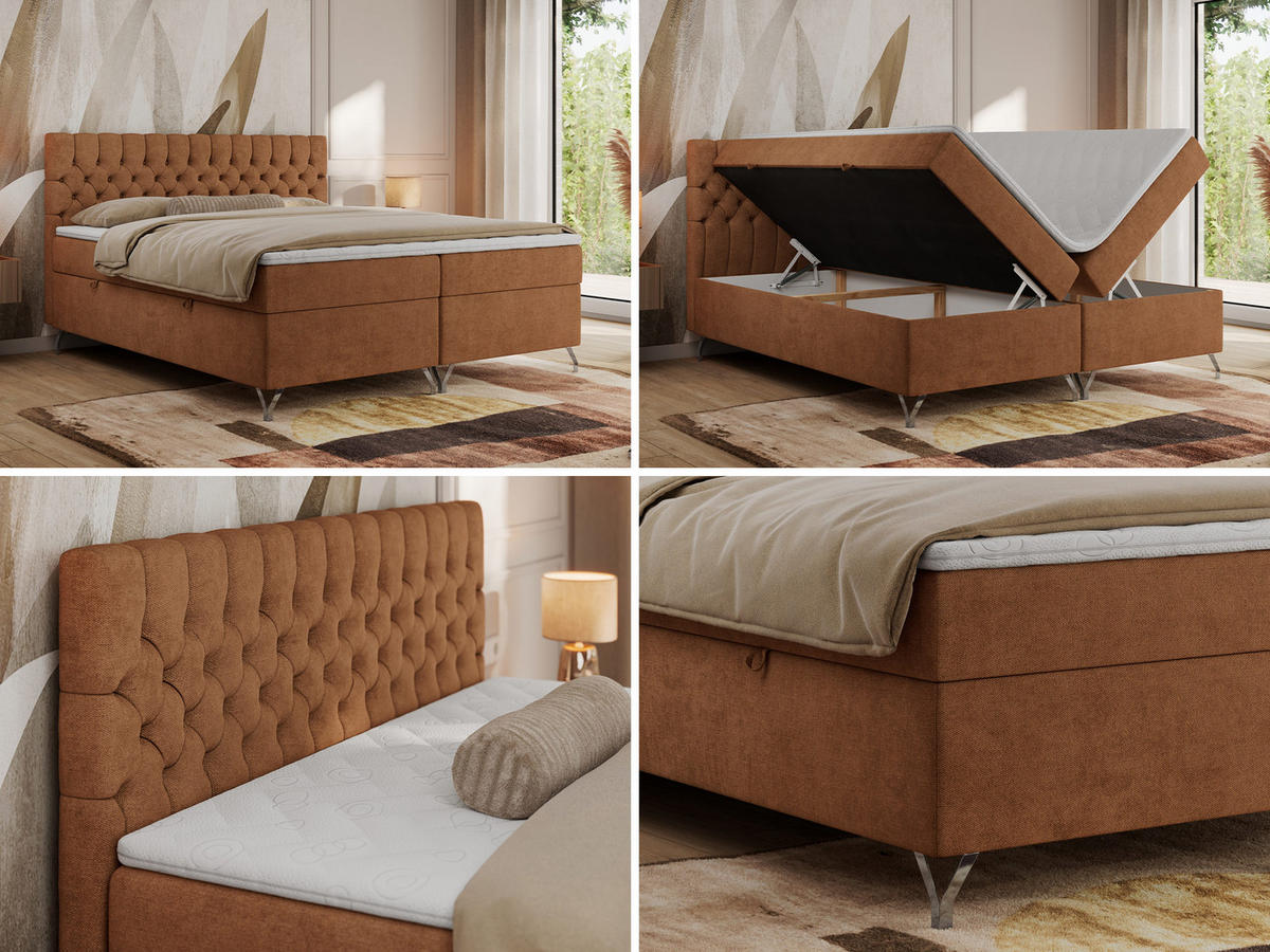 BOXBETT GRIMALDI 160/200 Orange Struktur - H4 - Orange, Holz/Textil (160/200cm) - MKS