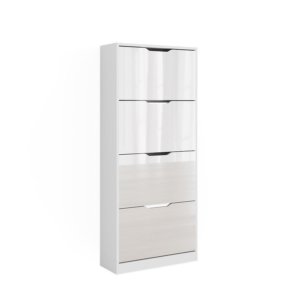 SCHUHKIPPER Luca Weiß/Weiß Hochglanz 59 x 137 cm mit 4 Klappschubladen - Weiß Hochglanz, Holzwerkstoff (59/137/22cm) - Vicco