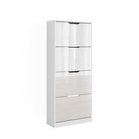 SCHUHKIPPER Luca Weiß/Weiß Hochglanz 59 x 137 cm mit 4 Klappschubladen - Weiß Hochglanz, Holzwerkstoff (59/137/22cm) - Vicco