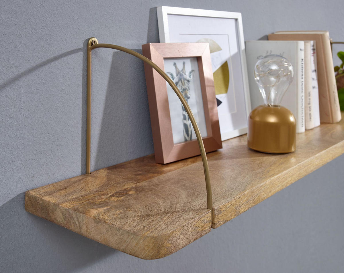 WANDREGAL TEVERE Mango Massivholz Eisen Industrial, Beige 100x22x25 cm - Beige, Holz/Metall (100/25/22cm) - KADIMA DESIGN