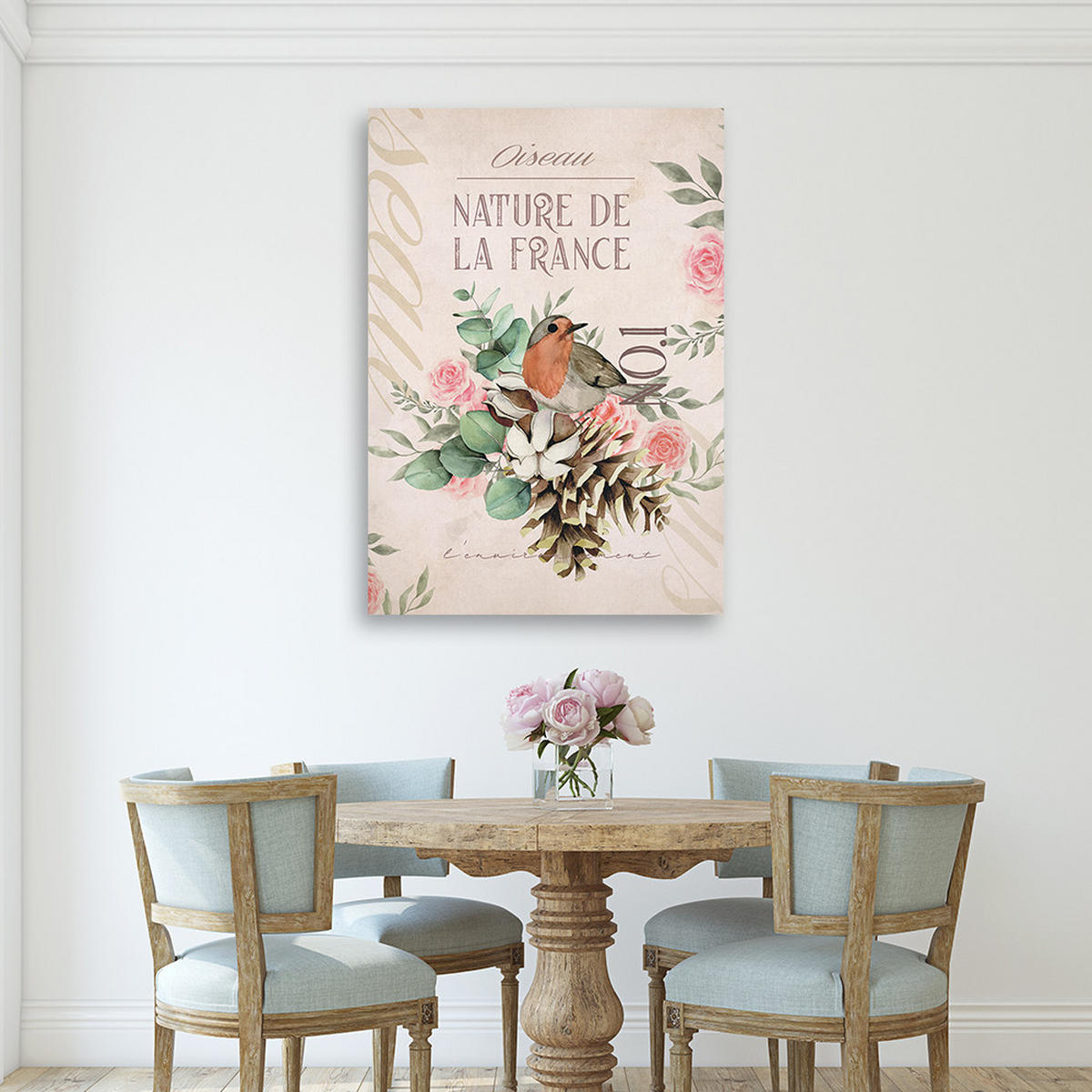 WANDBILD shabby chic vogelblume - Grün, Textil (40/60cm) - Feeby