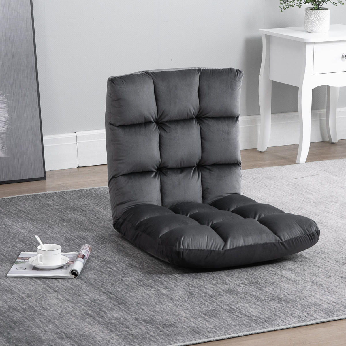 BODENSTUHL Bodensessel mit verstellbarer Rückenlehne Bodensofa Dunkelgrau - Dunkelgrau, Metall (71/53.5/55cm) - HOMCOM