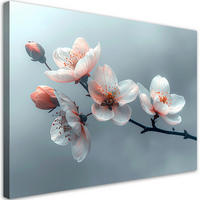 LEINWANDBILDER, Magnolien mit rosa Knospen auf blauem Hintergrund - Blau, Textil (60/40cm) - Feeby