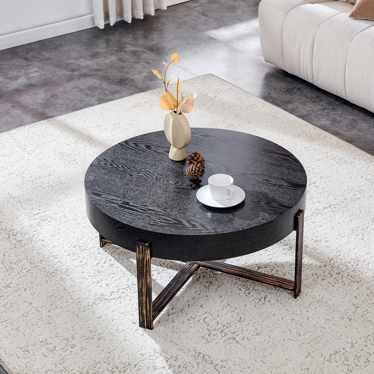 COUCHTISCH in Schwarz Wohnzimmertisch mit einem schwarzen Metallkreuzsockel für Wohnzimmer, B68/T68/H36 cm - Schwarz, Holzwerkstoff/Metall (68/68/36cm) - STILVORA