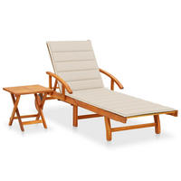 SONNENLIEGE mit Tisch und Auflage Akazie Massivholz - Beige, Holz (67/85/200cm) - furnicato