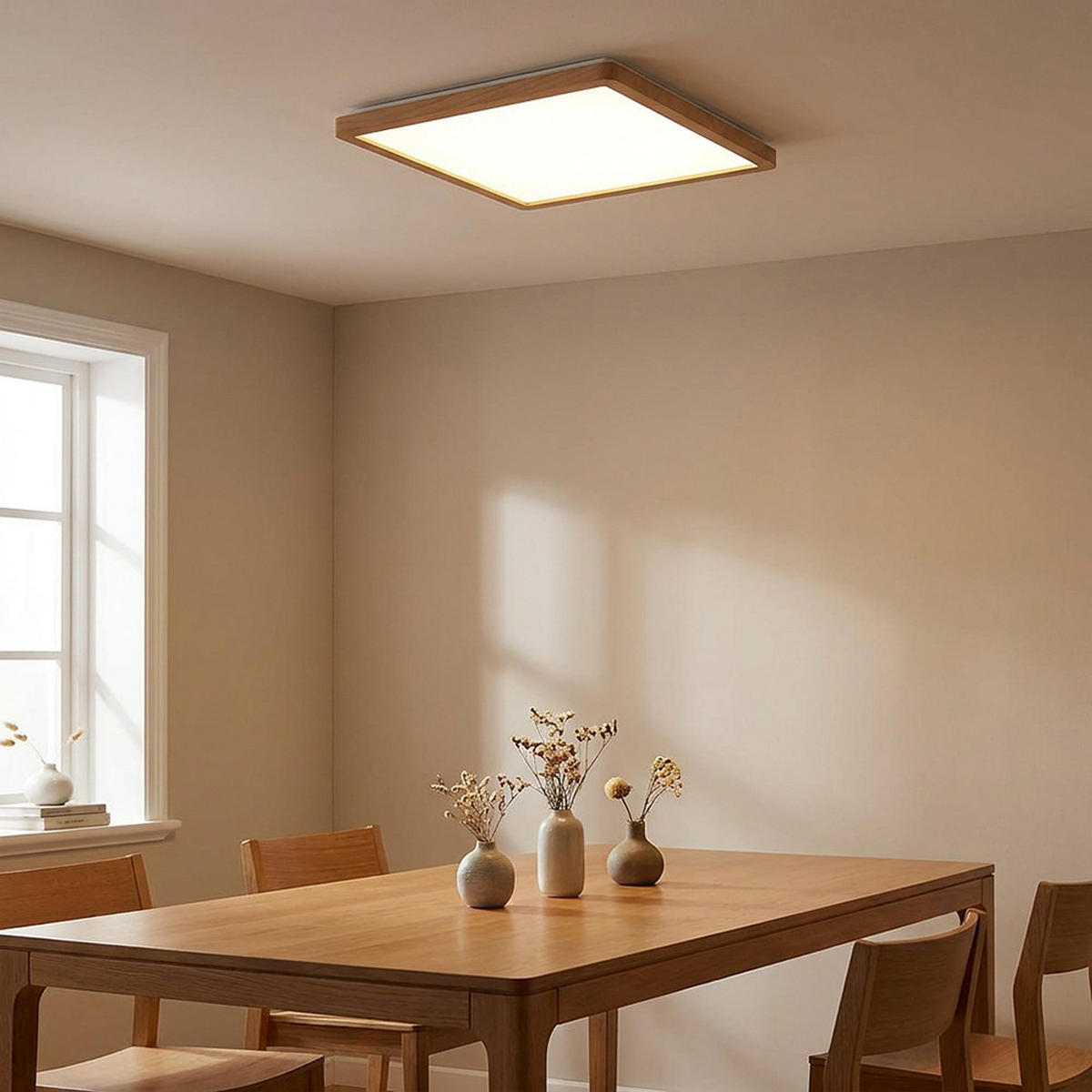 LED DECKENLEUCHTE SAPANA Braun Holzoptik - Braun, Kunststoff (42/42/2.5cm) - Globo Lighting