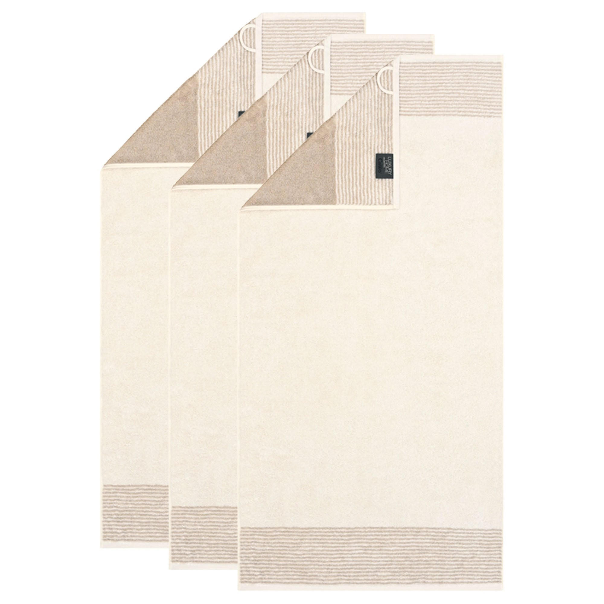 CAWÖ 3er-Pack Handtücher 50 x 100 cm – Luxury Home Two-Tone, extraflauschiges Walkfrottier, Made in Germany - Beige, Naturmaterialien (30/40cm) - Cawoe