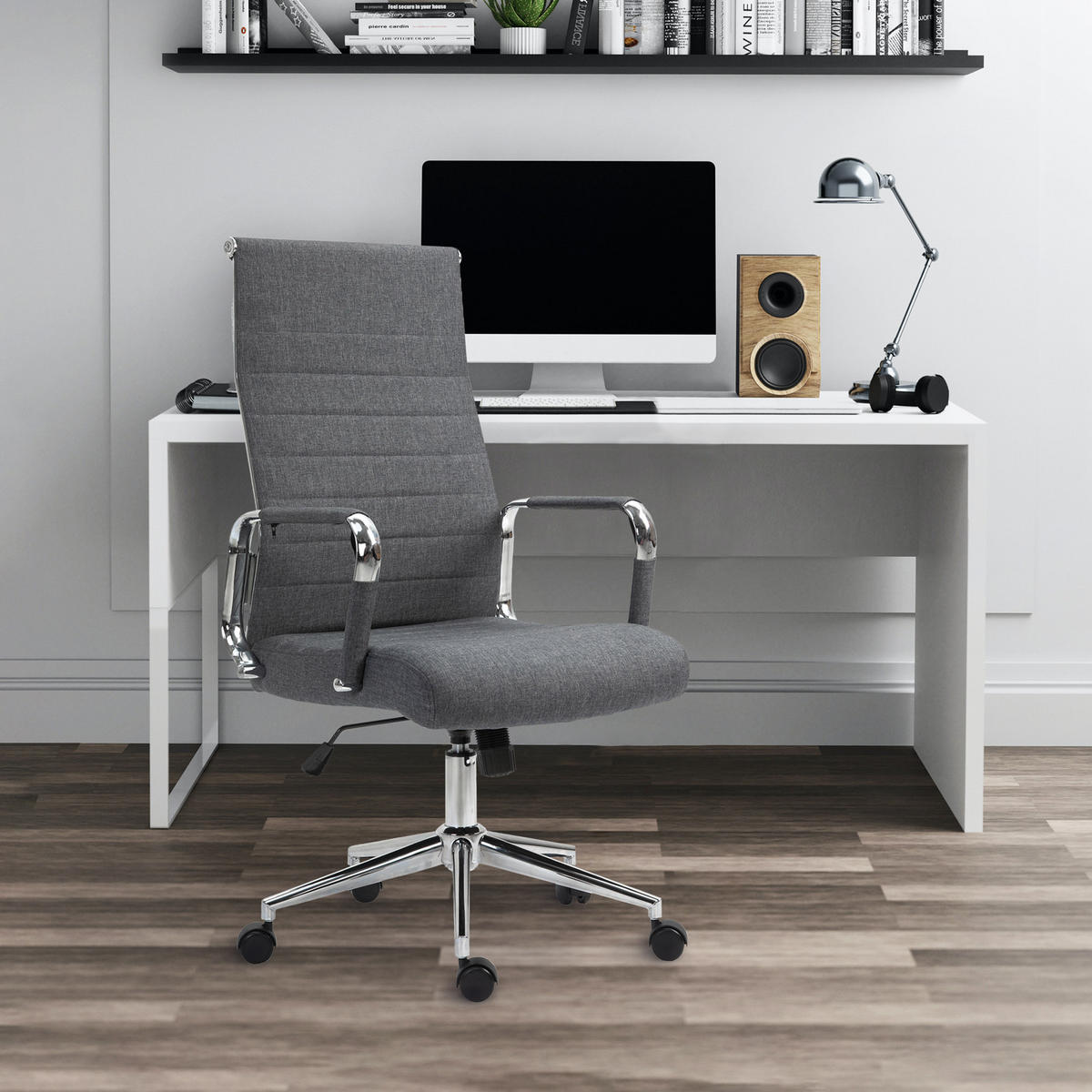 SCHREIBTISCHSTUHL OFFICE COMFORT HB Stoffbezug Dunkelgrau - Dunkelgrau/Silberfarben, Textil/Metall (57/120/53cm) - SVITA