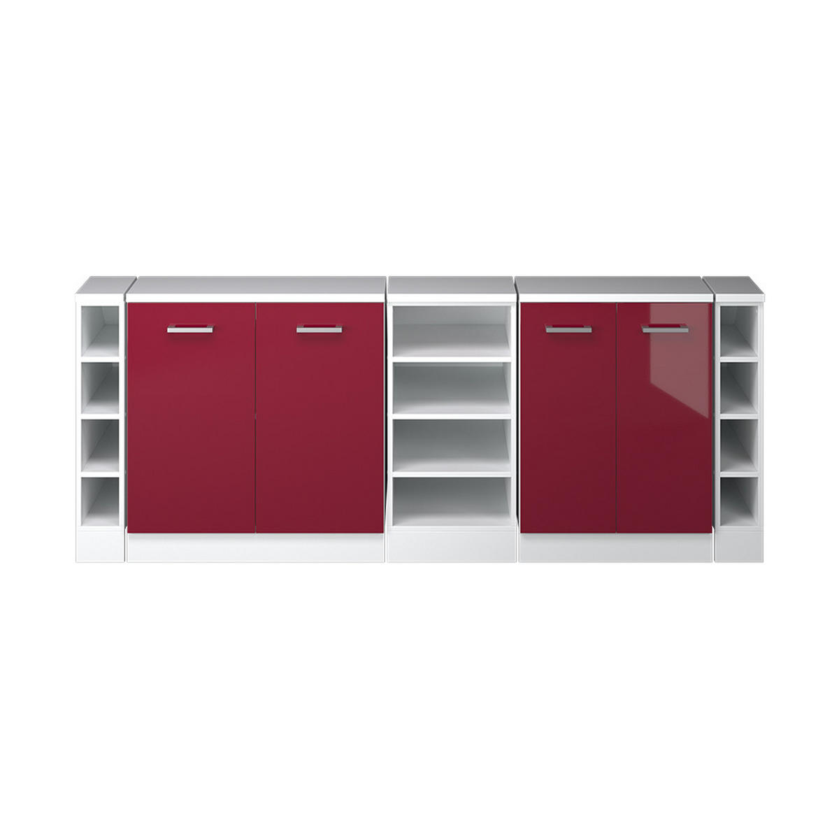 KUCHYNSKÁ SKRIŇA PRE ŠIKMÉ STRECHY R-Line Červený vysoký lesk 210 cm Súprava 5 korpusov skrine hĺbka 60 cm - biela/červená, kompozitné drevo (210/83.8/60cm) - Vicco