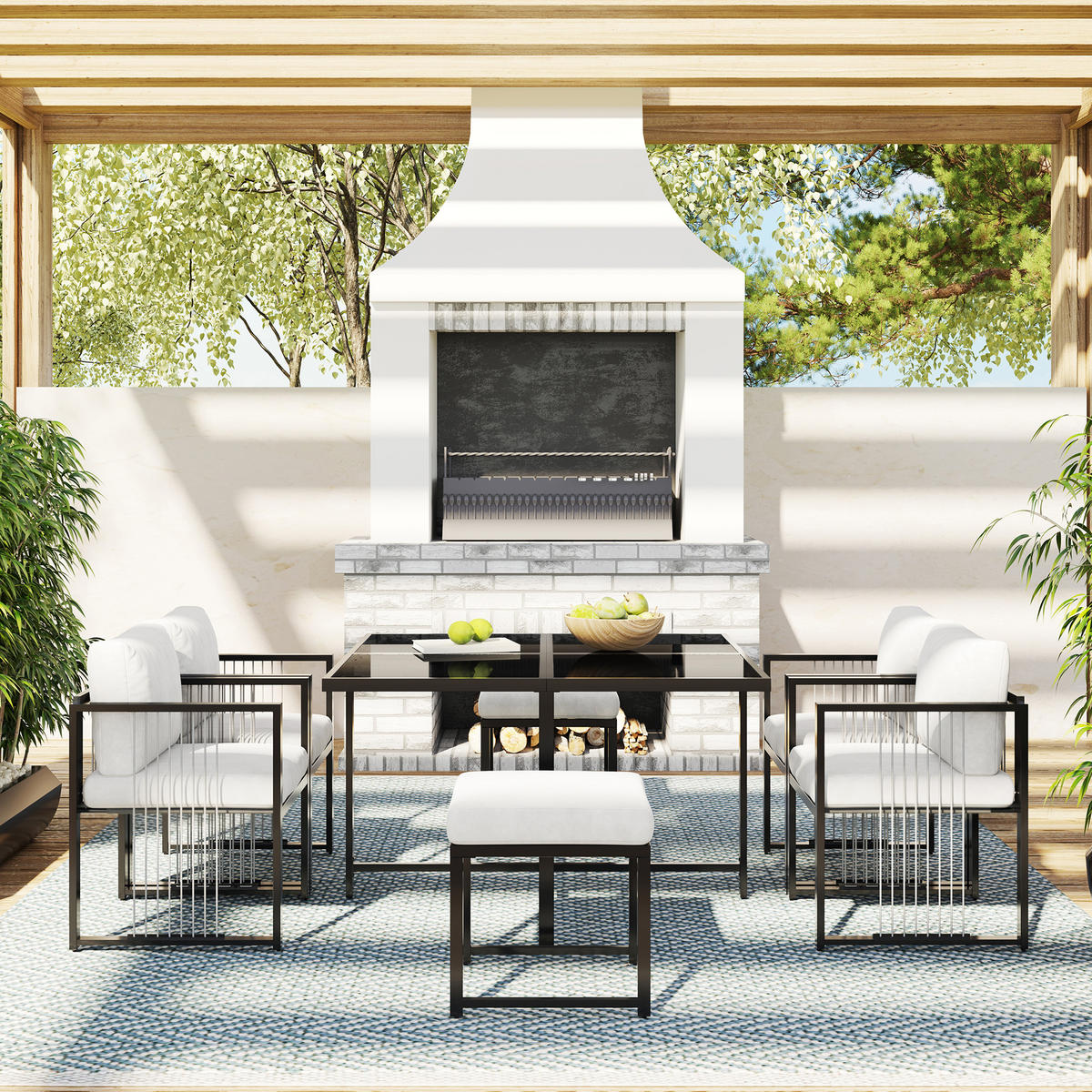 GARTENSET 7 tlg 6 Personen Tisch Stühle - Schwarz, Metall - LEBENLANG