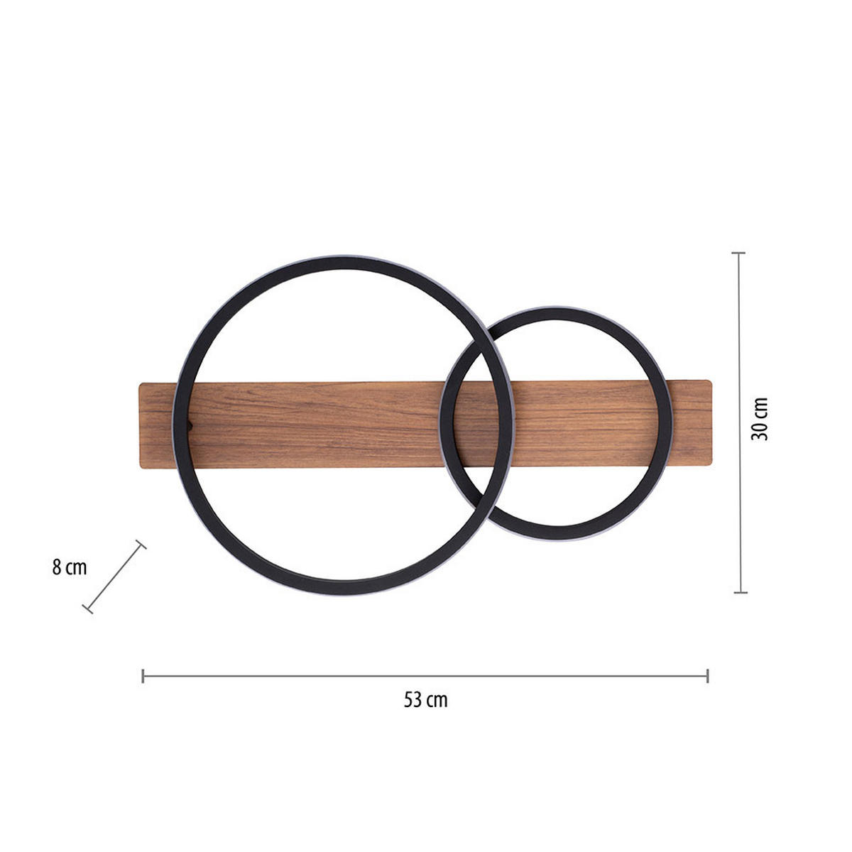 LED DECKENLEUCHTE Metall Schwarz Holzoptik - Schwarz, Kunststoff (53/30/8cm)