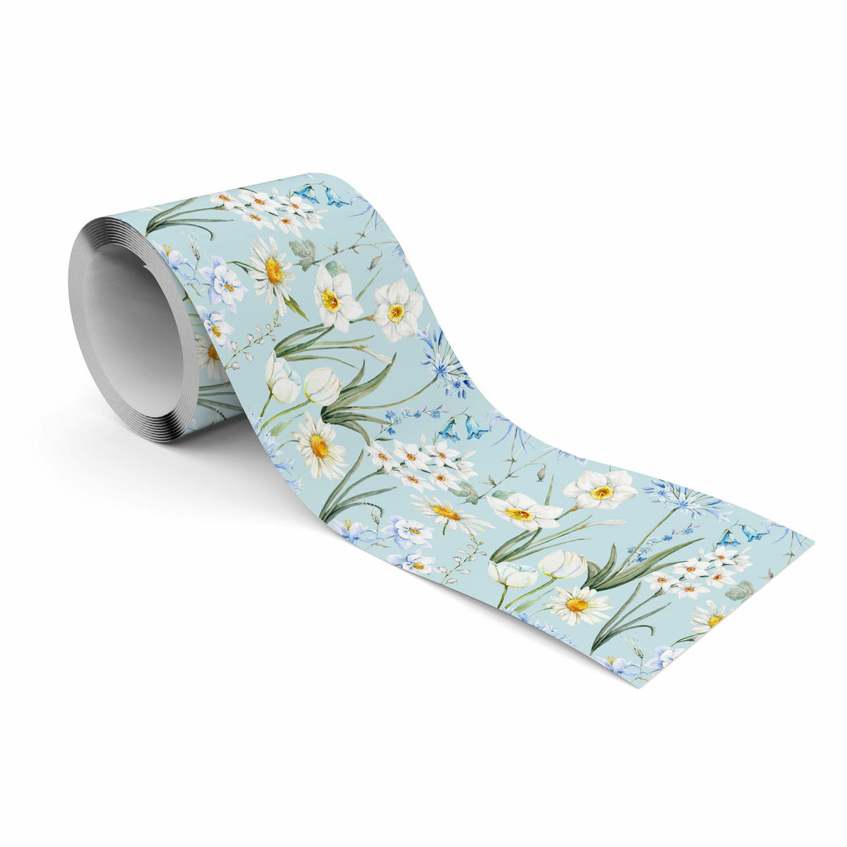 TAPETENBORDÜRE selbstklebend für Wohnzimmer Blumen Blätter Pflanzen - Blau/Weiß, Papier (10/300/300cm) - Muralo