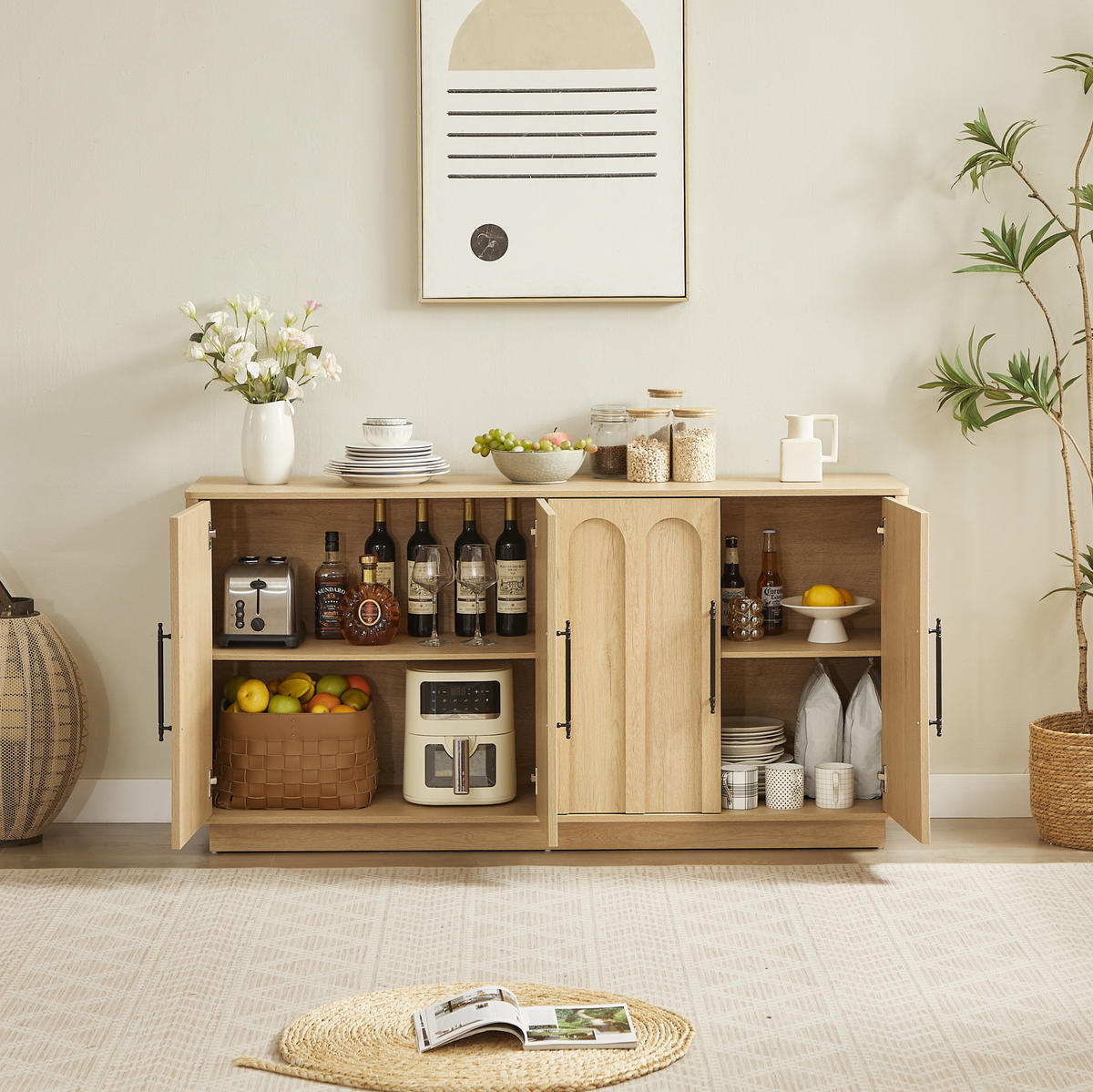 SIDEBOARD 160/40/80 cm aus MDF mit 4 Türen und Sanftschluss Eichefarben - Eichefarben, Holzwerkstoff (160/80/40cm) - Modenvie