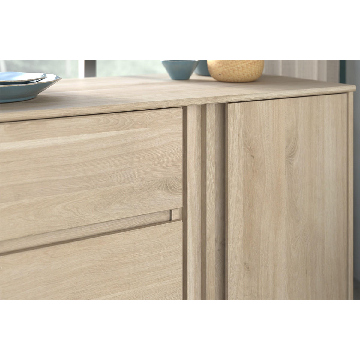 KOMMODE 1 Tür 3 umkehrbare Schubladen weiß Eiche L110 cm - Escale - Apfelbaumfarben, Holzwerkstoff (50/76.8/109.8cm) - Calicosy